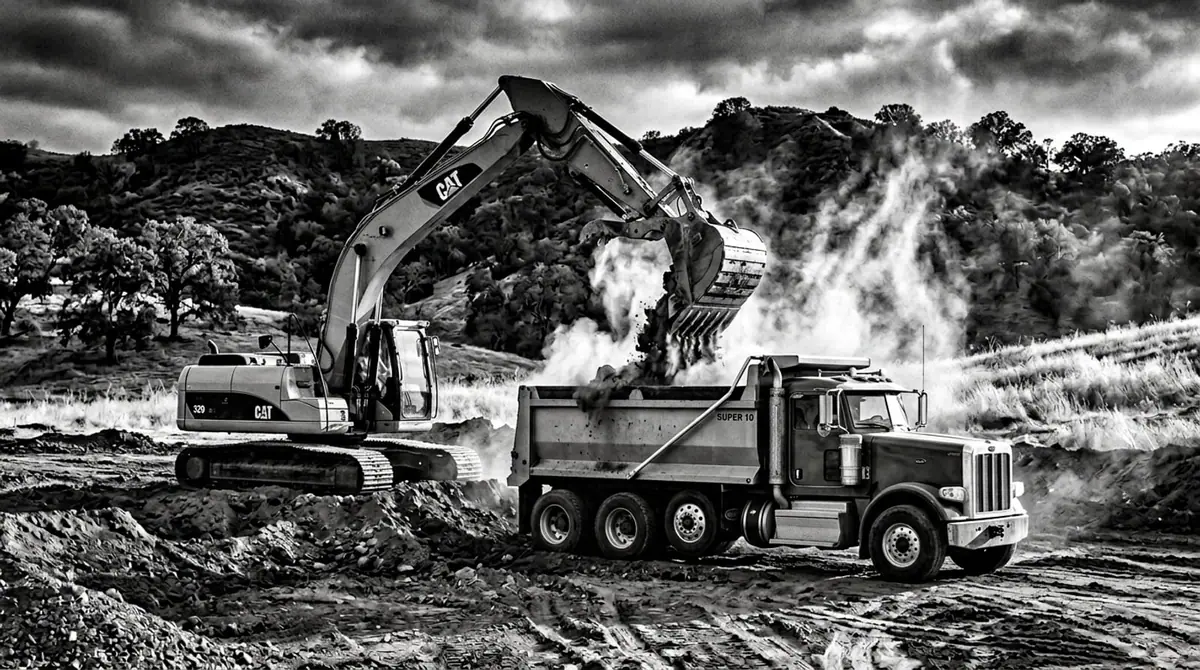 Excavator and dump truck on a Northern California site